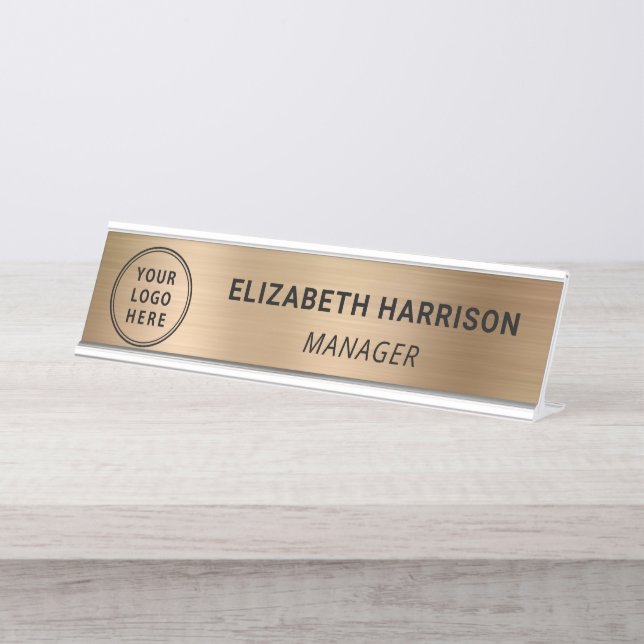 Modern Gold Business Logo Desk Name Plate (Front)