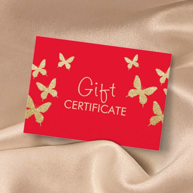 Modern Gold Butterflies Big Red Gift Certificates (Creator Uploaded)