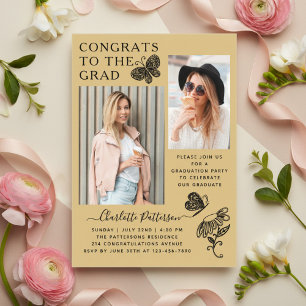Modern Gold Butterfly Photo Graduation Party Acrylic Invitations
