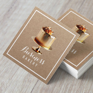 Modern Gold Cake Home Bakery Pastry Chef Kraft Square Business Card