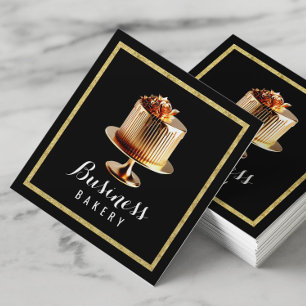 Modern Gold Cake Home Bakery Pastry Chef Square Business Card