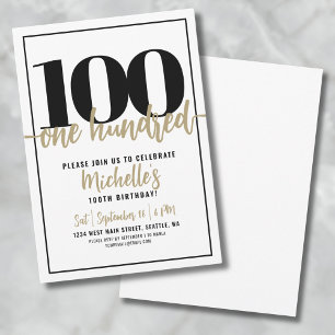 Modern Gold Calligraphy 100th Birthday Party Invitation