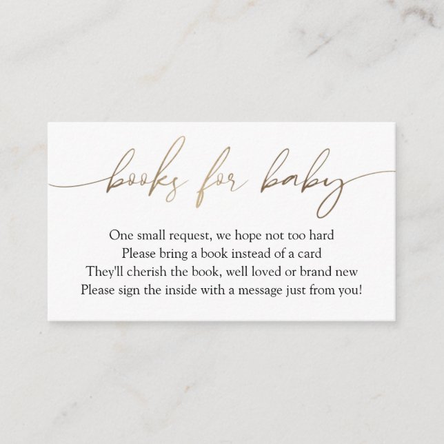 Modern Gold Calligraphy Books for Baby Request Enclosure Card (Front)