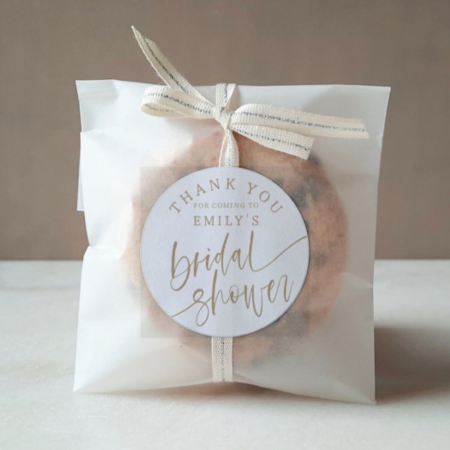 Modern Gold Calligraphy Bridal Shower Favour Classic Round Sticker (Creator Uploaded)