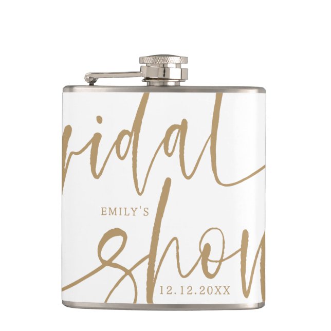 Modern Gold Calligraphy Bridal shower Hip Flask (Front)