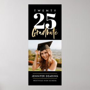 Modern Gold Calligraphy Photo Black Graduation Poster