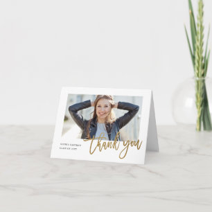 Modern Gold Calligraphy Photo Graduation Thank You Card
