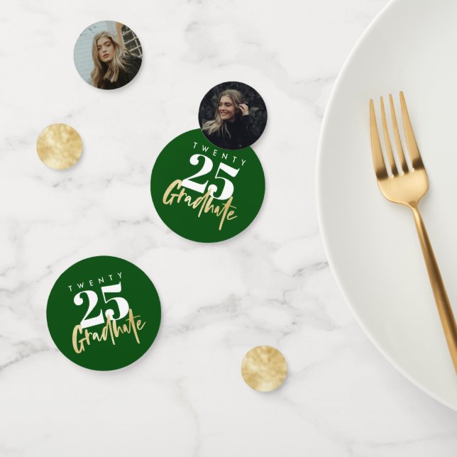 Modern Gold Calligraphy Photo Green Graduation Confetti (Group)