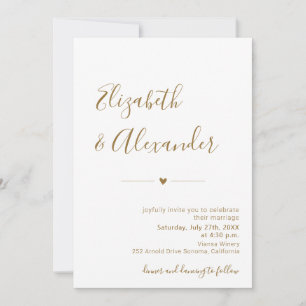 Modern Gold Calligraphy Script Heart Wedding  Invitation