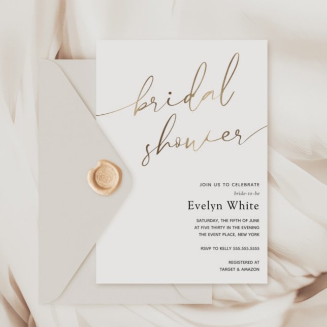 Modern Gold Calligraphy Simple Bridal Shower Invitation (Creator Uploaded)