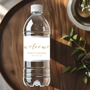 Modern Gold Calligraphy Wedding Favour Welcome Water Bottle Label
