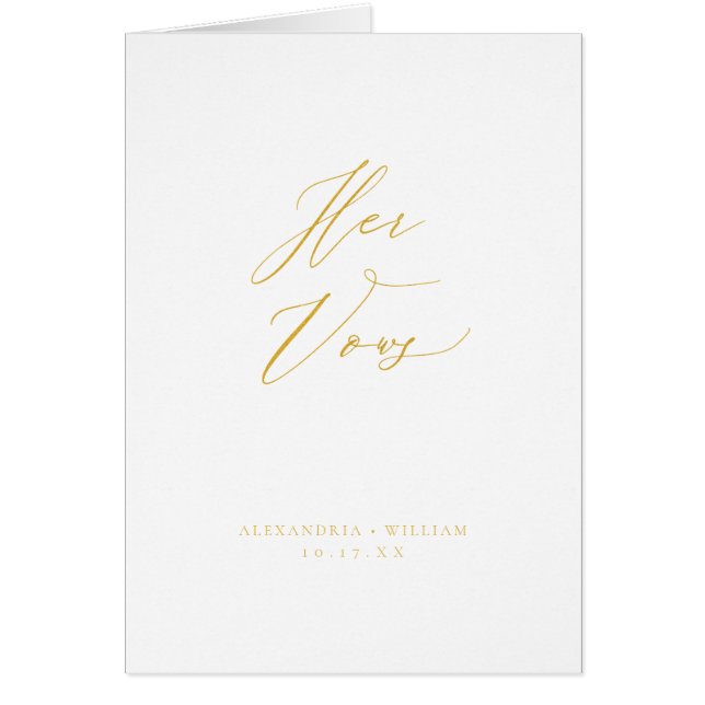 Modern Gold Calligraphy Wedding Vow Card Book Her (Front)
