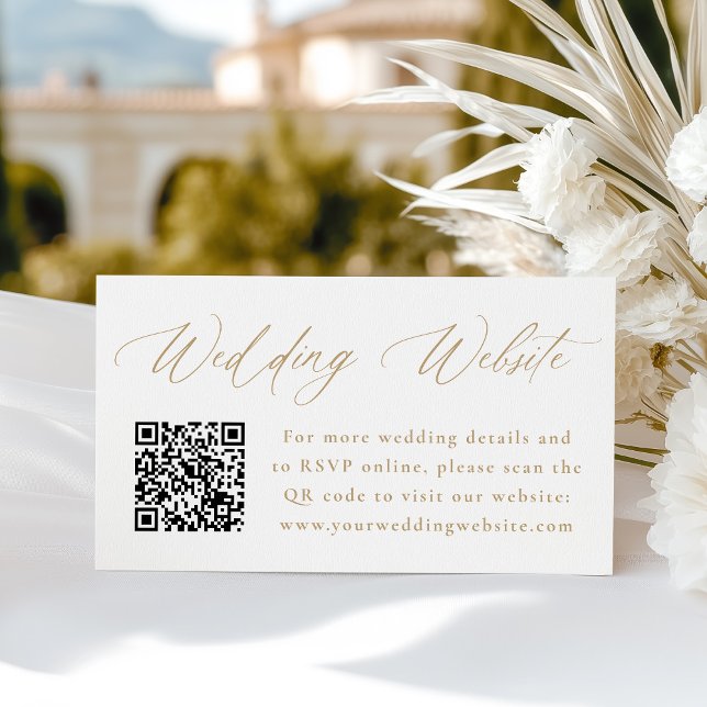 Modern Gold Calligraphy Wedding Website QR Code Enclosure Card (Creator Uploaded)