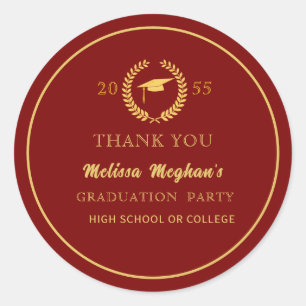 Modern Gold Cap Graduation Party Thank You  Classic Round Sticker
