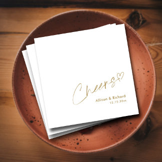 Modern Gold Cheers Hand Lettering: Elegant Wedding Napkin