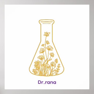 Modern Gold Chemistry Flask Floral Art - Custom Na Poster