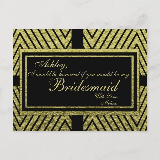 Modern Gold Chevron - Will You Be My Bridesmaid? Invitation Postcard (Front)