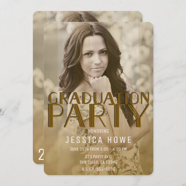 Modern Gold Chic Graduation Party Graduate Photo Invitation (Front/Back)