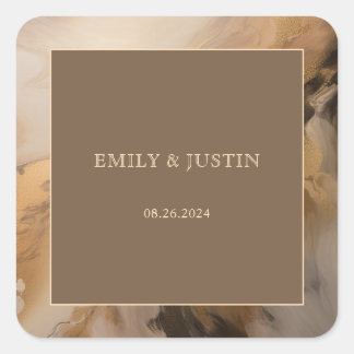 Modern Gold Chocolate Artistic Watercolor Wedding Square Sticker