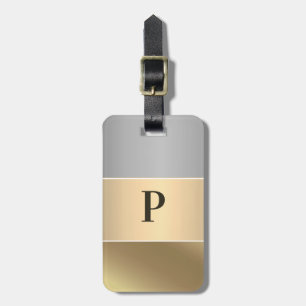 Modern Gold Chopper Silver Metallic monogram Name Luggage Tag