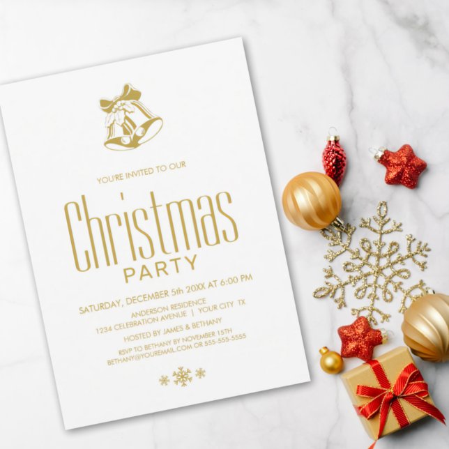 Modern Gold Christmas Bells Party Invitation (Creator Uploaded)