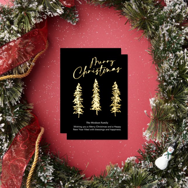 modern gold  Christmas Tree Holiday Card (Insitu)