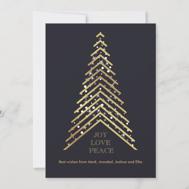Modern Gold Christmas Tree Holiday Card (Front)