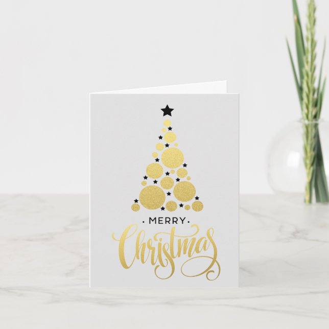 Modern Gold Christmas Tree Holiday Card (Front)