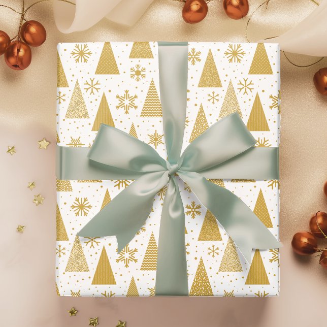 Modern Gold Christmas Trees Festive Holidays Wrapping Paper (Creator Uploaded)