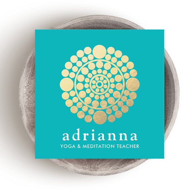 Modern Gold Circle  Mandala Turquoise Square Business Card (Creator Uploaded)