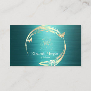 Modern Gold Circles Butterflies Green Metallic Business Card