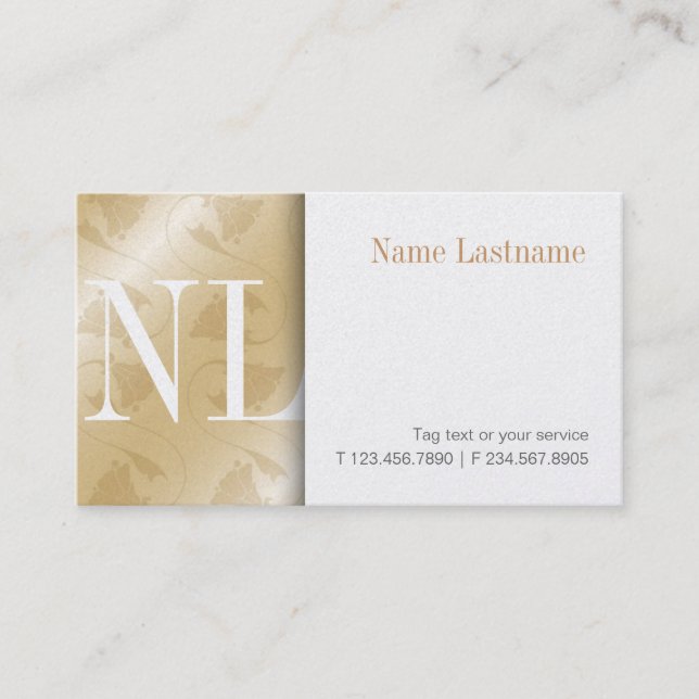 Modern Gold Clean White Monogram Business Card (Front)