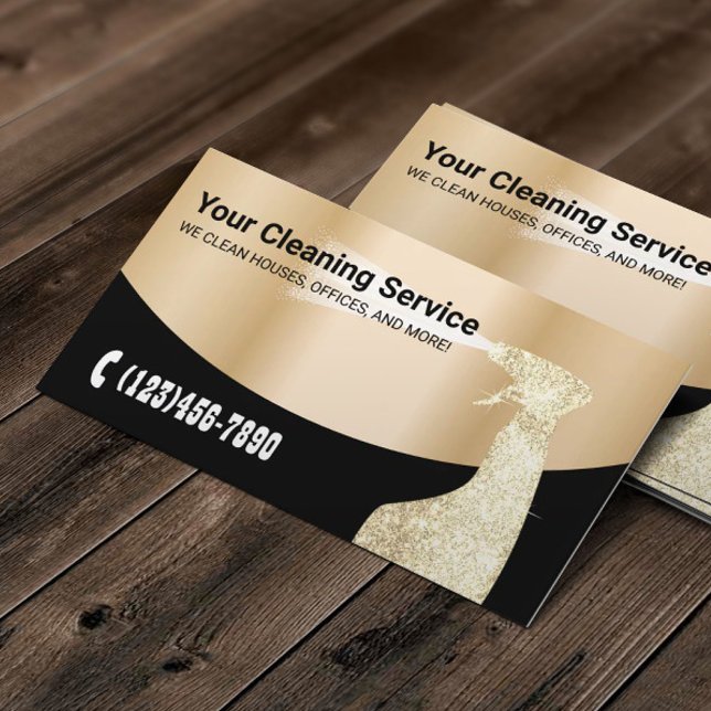 Modern Gold Cleaning Service  Business Card (Creator Uploaded)