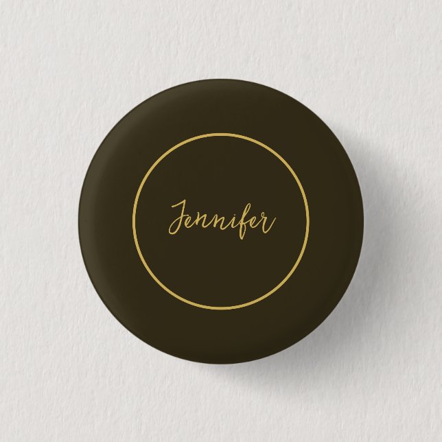 Modern Gold Colour Calligraphy Plain Unique 3 Cm Round Badge (Front)
