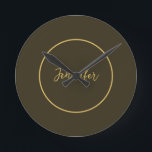 Modern Gold Colour Calligraphy Plain Unique Round Clock<br><div class="desc">You can easily replace all the information on it with your own information. All you have to do for this is to use the personalisation links on the right.</div>