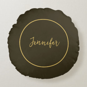 Modern Gold Colour Calligraphy Plain Unique Round Cushion