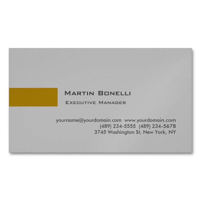 Modern Gold Colour Grey Custom Personal Easy Edit Magnetic Business Card (Front)