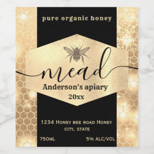 Modern gold comb mead honey bee wine wine label