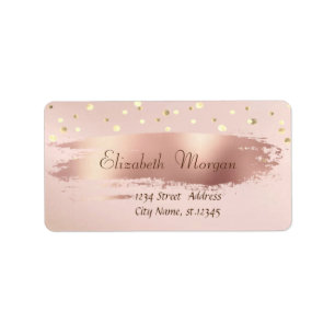 Modern  Gold Confetti, Rose Gold Brush Stroke Label