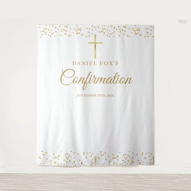 Modern Gold Confirmation Photo Backdrop Tapestry (Front)