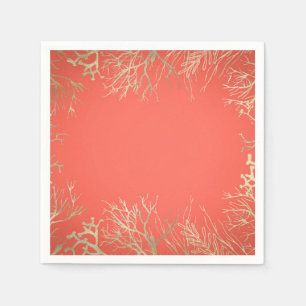 Modern Gold Coral Orange Elegant Beach Wedding Napkin
