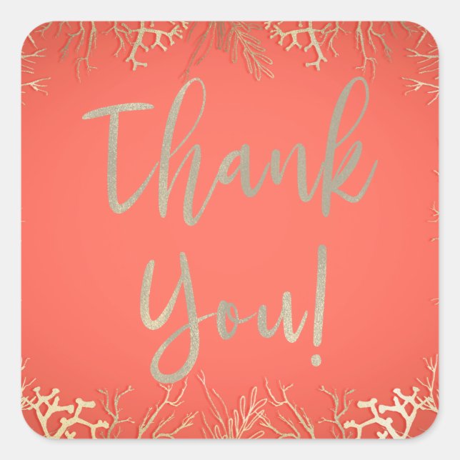 Modern Gold Coral Orange Elegant Beach Wedding Square Sticker (Front)