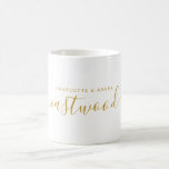 Modern Gold Couple Monogram  Coffee Mug<br><div class="desc">A modern stylish couple's name monogram in gold with handwritten script last name and sans serif first names. For the newlyweds or long time couples.</div>