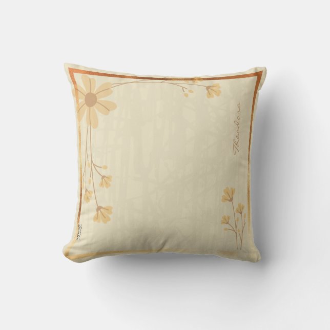 Modern Gold Cream Abstract Floral Pattern Cushion (Front)