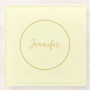 Modern Gold & Cream Colour Calligraphy Plain Uniqu Glass Coaster