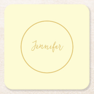 Modern Gold & Cream Colour Calligraphy Plain Uniqu Square Paper Coaster