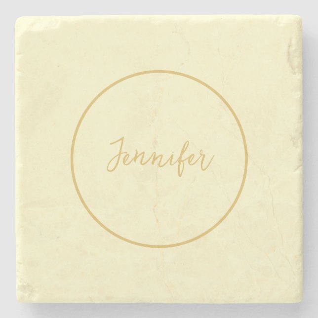 Modern Gold & Cream Colour Calligraphy Plain Uniqu Stone Coaster (Front)