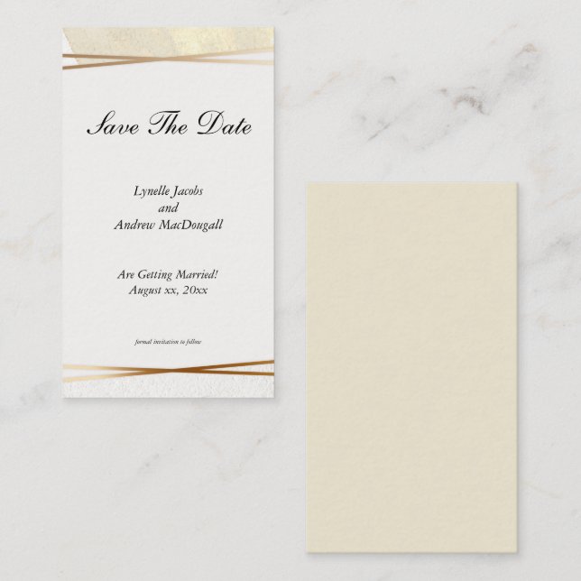 Modern Gold & Cream Framed Wedding Save-The-Date Card (Front/Back)