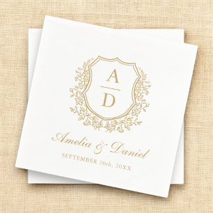 Modern Gold Crest Elegant Monogram Wedding  Napkin