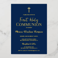 Modern Gold Cross Blue first holy communion